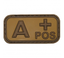 Нашивка-липучка коричнево-хаки группа крови 'A POS' 3D
