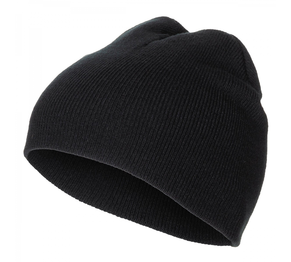 Вязаная шапка "Beanie", черная, тонкой вязки, короткая.
