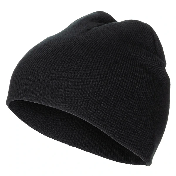 Вязаная шапка "Beanie", черная, тонкой вязки, короткая