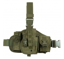 Кобура на ногу "MOLLE" правая ОД зеленая с мешочками
