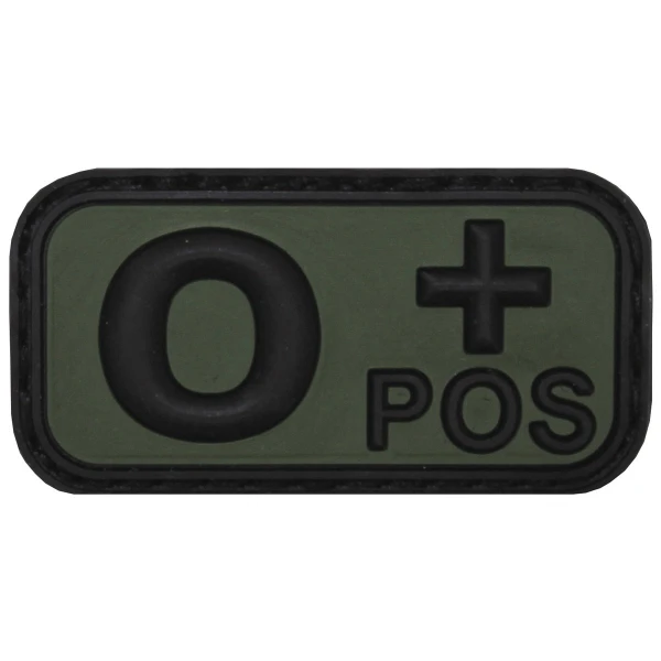 Нашивка-липучка черная-OD зеленая группа крови 'O POS' 3D