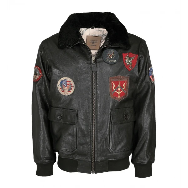 Кожаная летная куртка "TOP GUN" черная