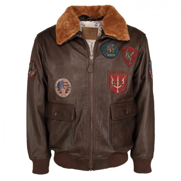 Кожаная летная куртка "TOP GUN" коричневая